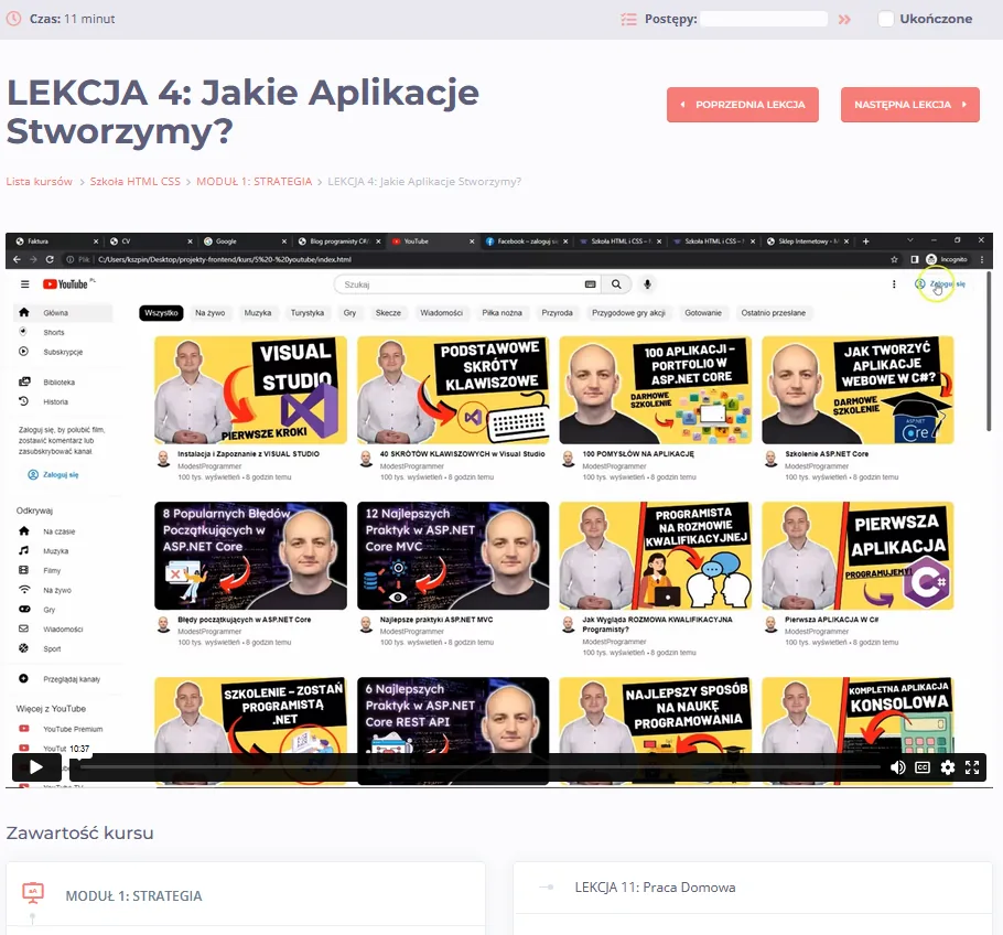 Lekcja wideo wewnątrz platformy