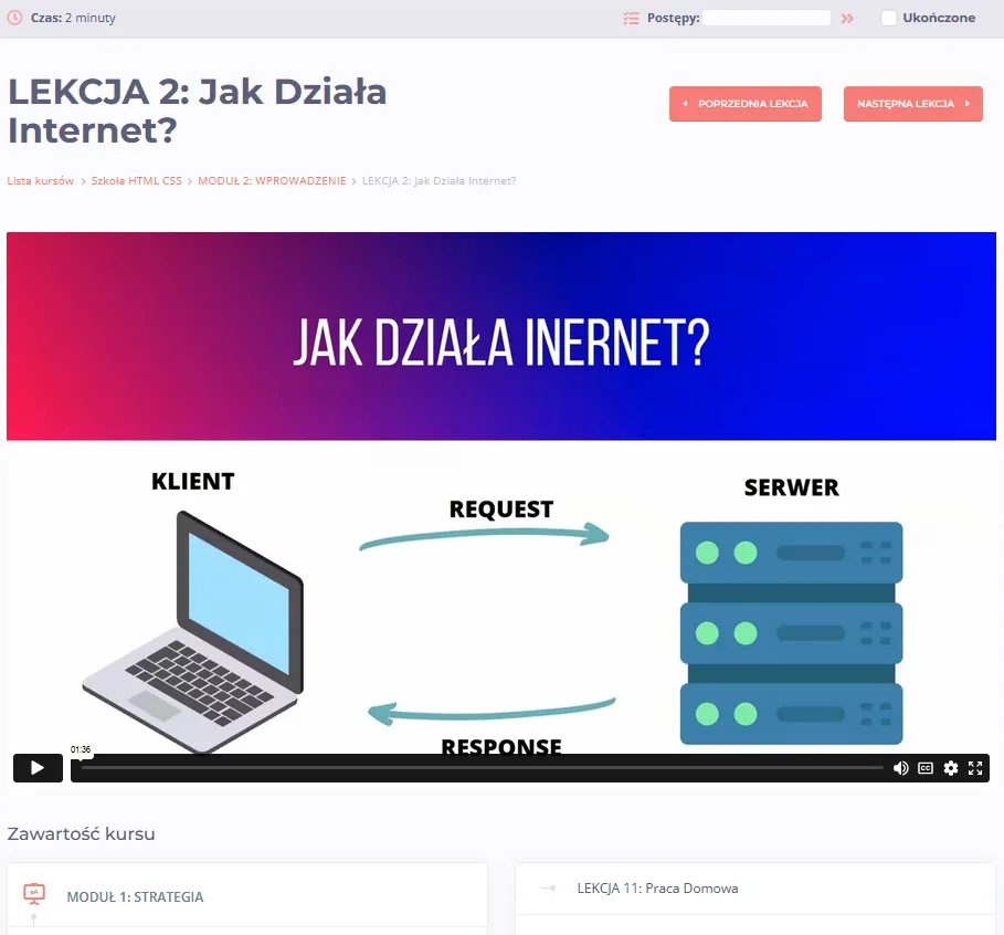 Widok modułu 2 na platformie szkoleniowej